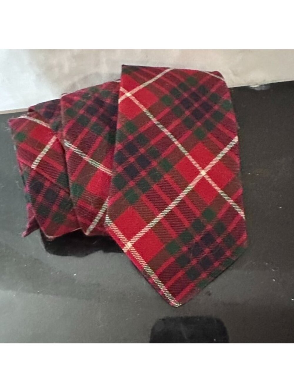 Vintage Mr Brodie Tie 100% Pure Wool Red Green Tartan Plaid Necktie